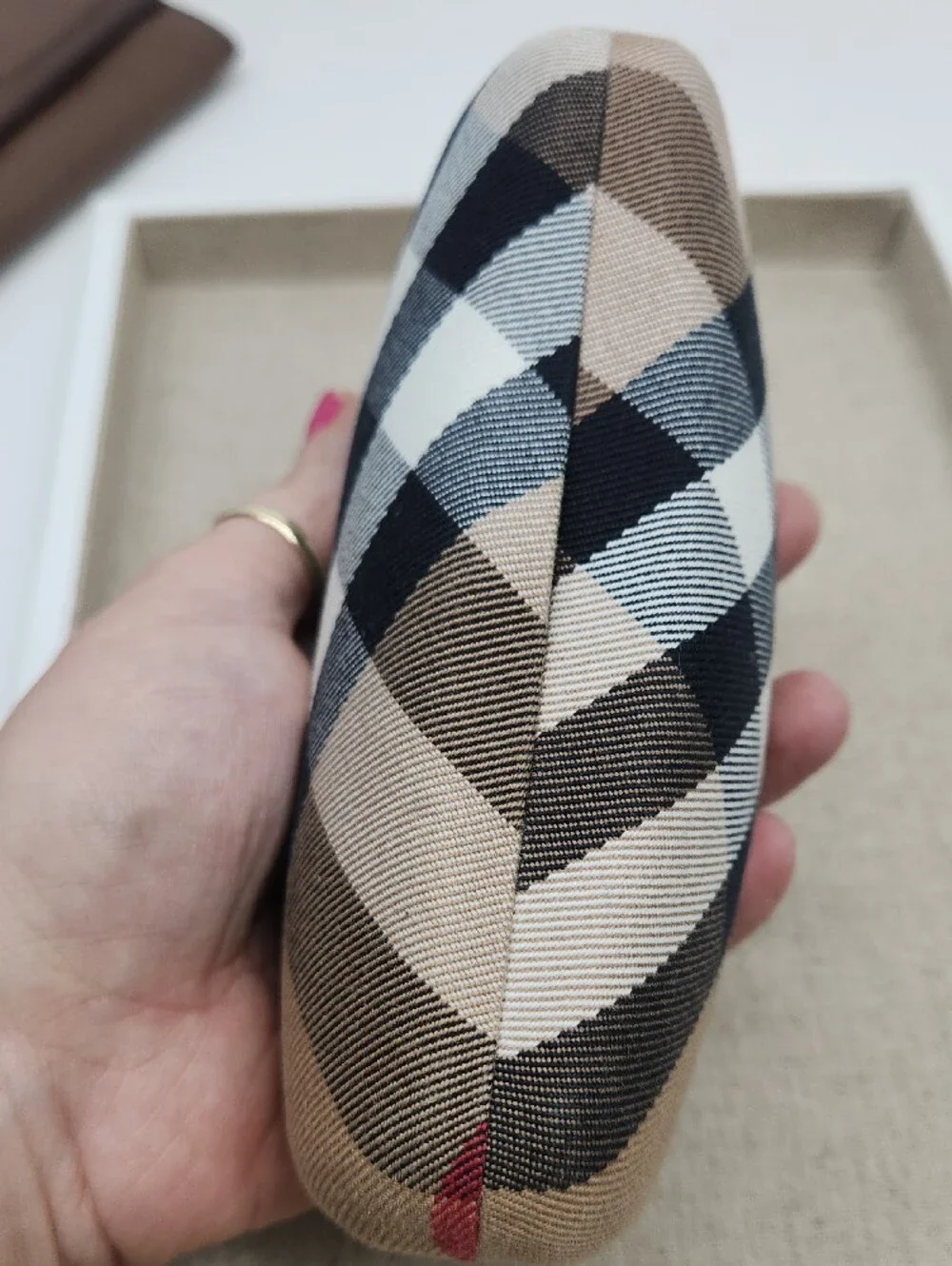 Burberry Black and Beige Plaid Eyewear Case with Branded Cloth